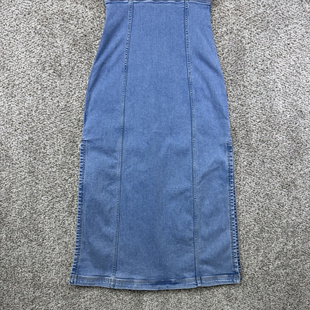 American Eagle Denim Dress Women's 6 Blue Maxi Scoop Neck Sleeveless Side Slit - Picture 2 of 16